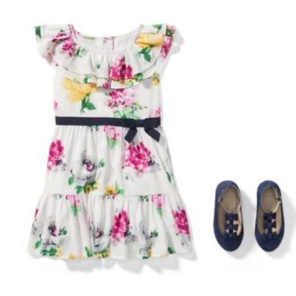 Janie and Jack Girls 5T white Pink Ruffle chiffon floral Dress - Picture 1 of 1